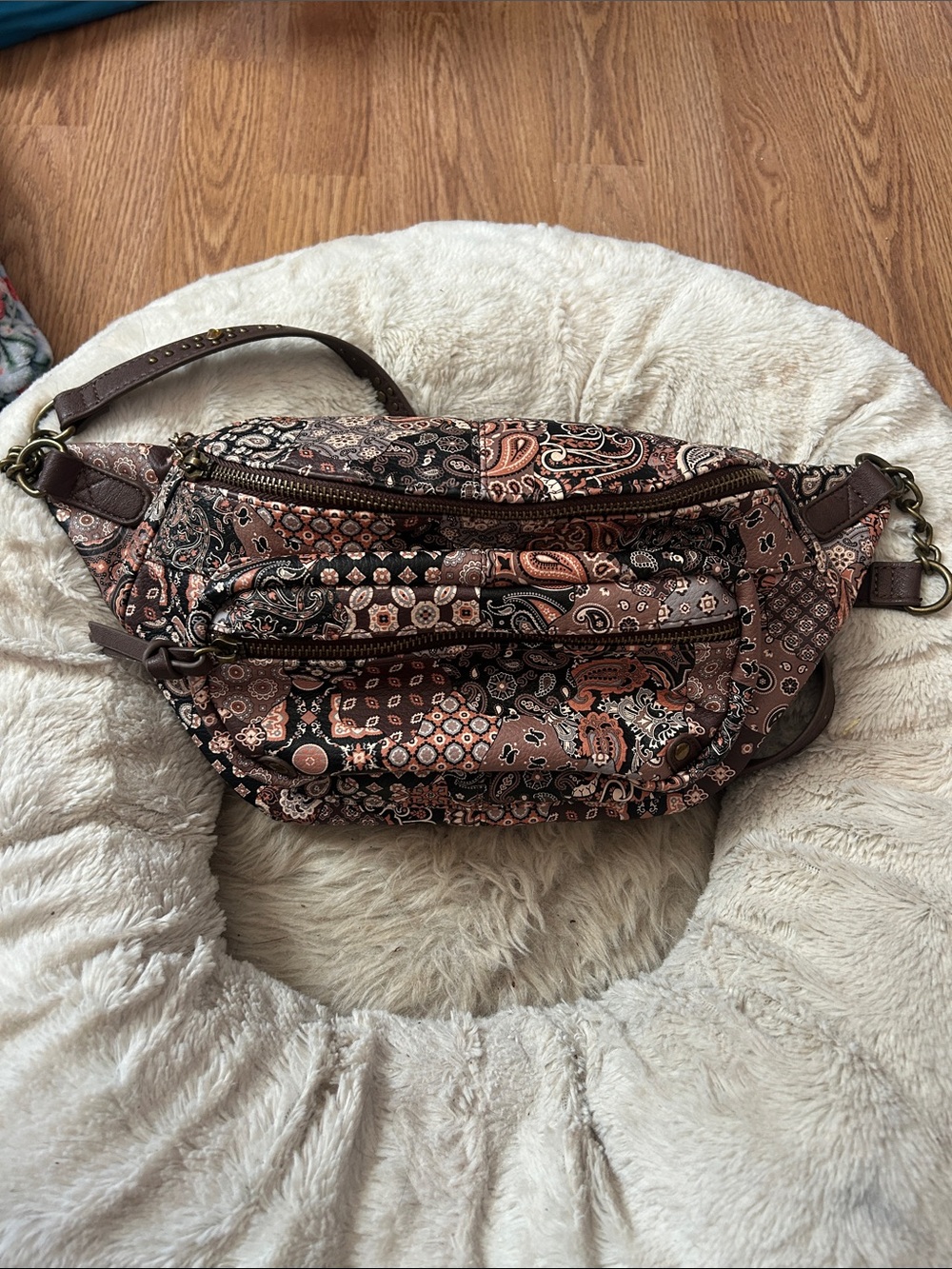 Patterned Brown Paisley Crossbody Bag